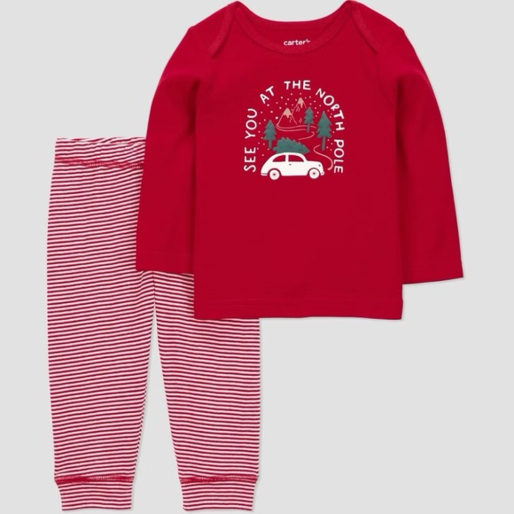 Carter's nwt Baby Boys' 2pc Long Sleeve Christmas T-Shirt and Striped Pants Set